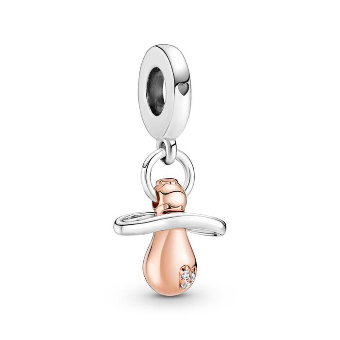 Baby dummy charm pendant in 925 sterling silver, bicolour