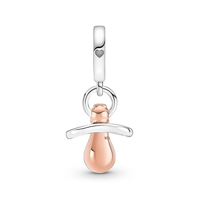 Baby dummy charm pendant in 925 sterling silver, bicolour