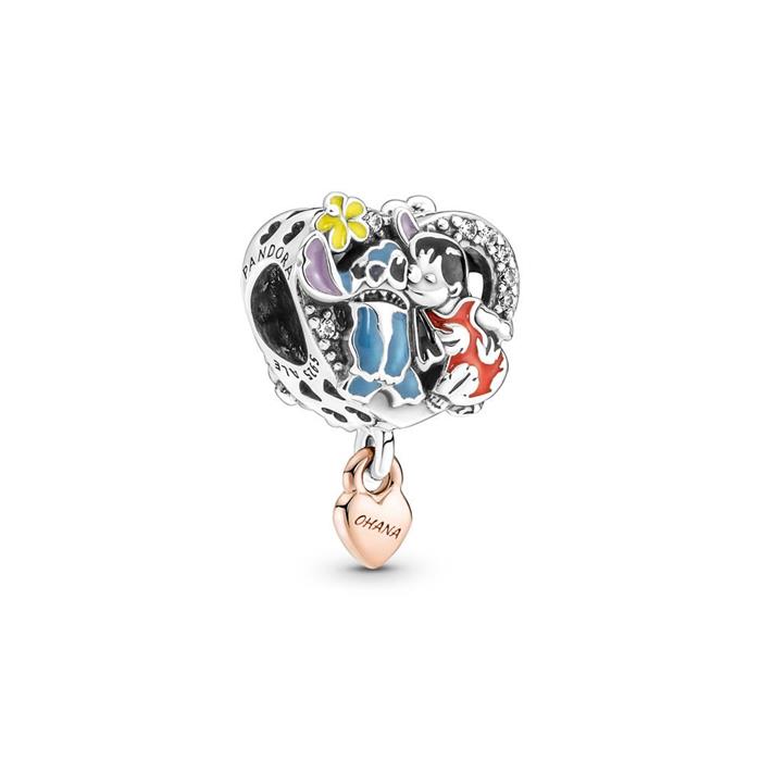 Disney ohana lilo & stitch charm, 925s silver, bicolour