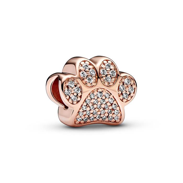 Moments charm paw print, rosé with cubic zirconia