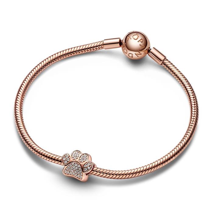 Moments charm paw print, rosé with cubic zirconia