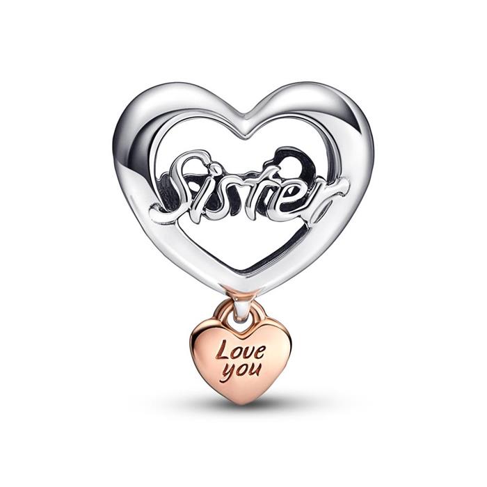 Heart charm love you sister in sterling silver