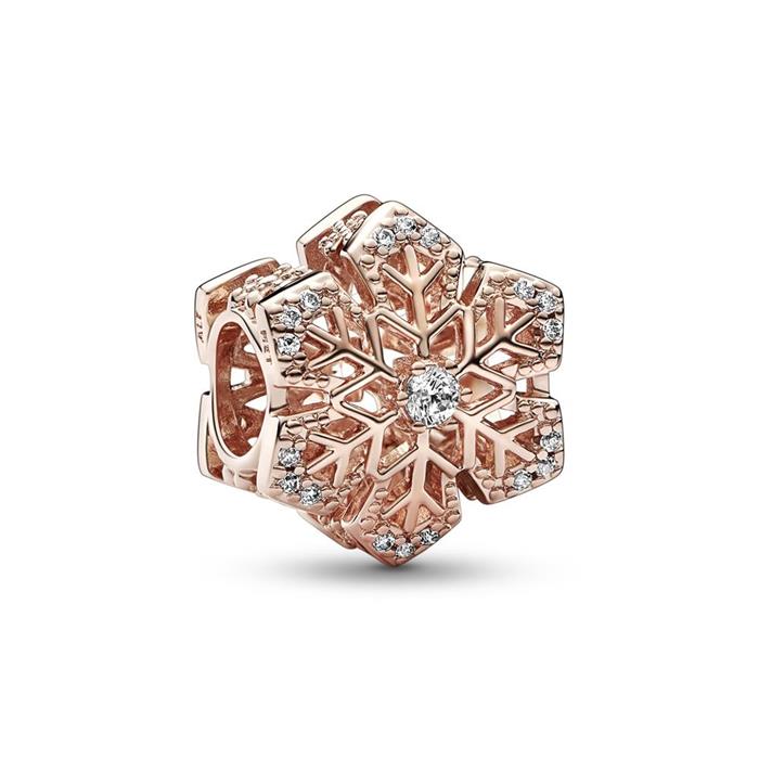 Charm snowflake, rose gold plated with zirconia