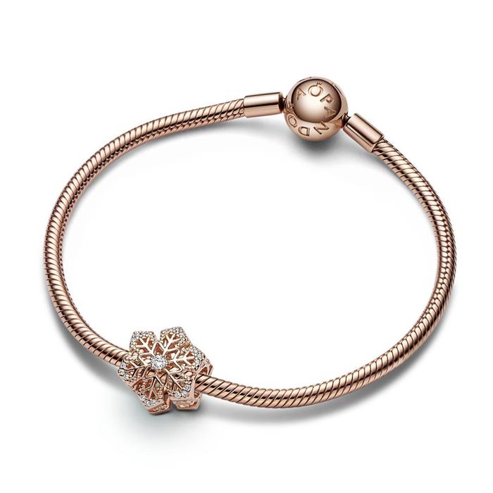 Charm snowflake, rose gold plated with zirconia