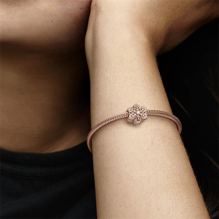 Charm snowflake, rose gold plated with zirconia
