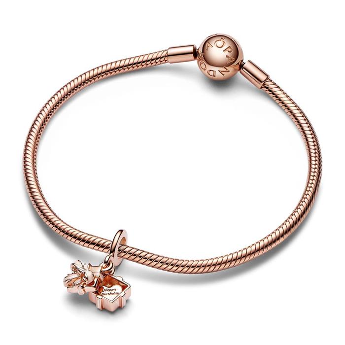 Hinged charm happy birthday, rose gold plated