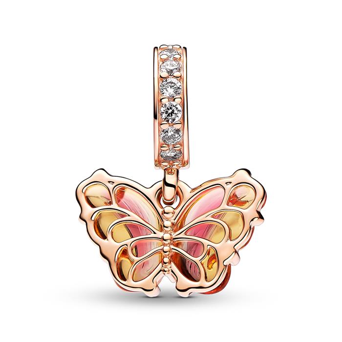 Butterfly charm pendant, Moments, rose gold, glass