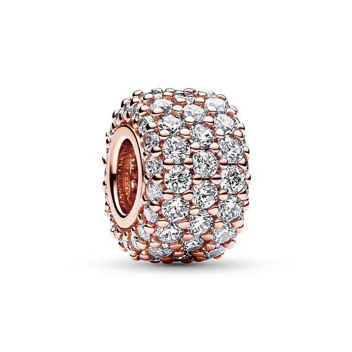 Moments charm with pavé zirconia stones, three rows rose-coloured