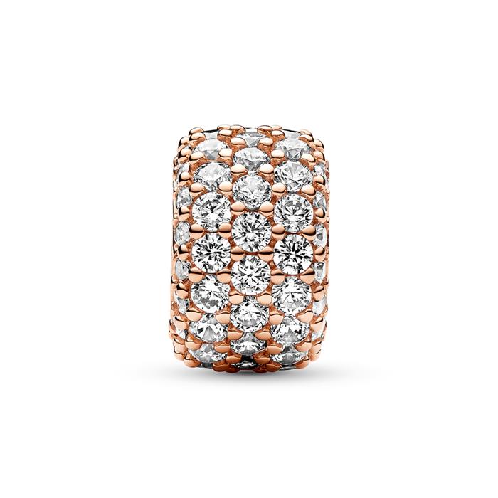 Moments charm with pavé zirconia stones, three rows rose-coloured