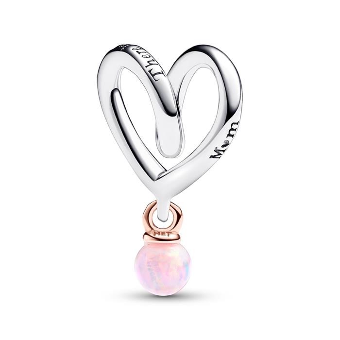Sterling zilveren hart charm, rosékleurig, opaal