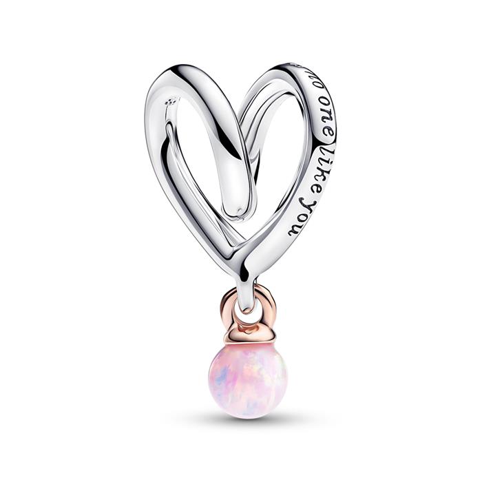 Sterling silver heart charm, rose-coloured, opal