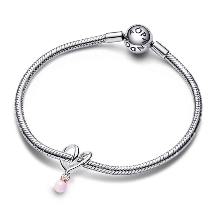 Sterling silver heart charm, rose-coloured, opal