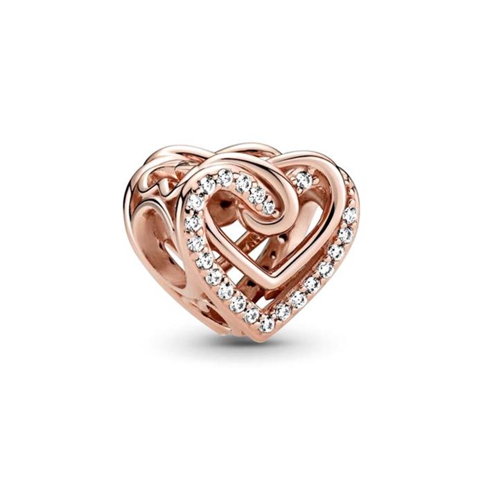 Rose charm intertwined hearts with zirconia