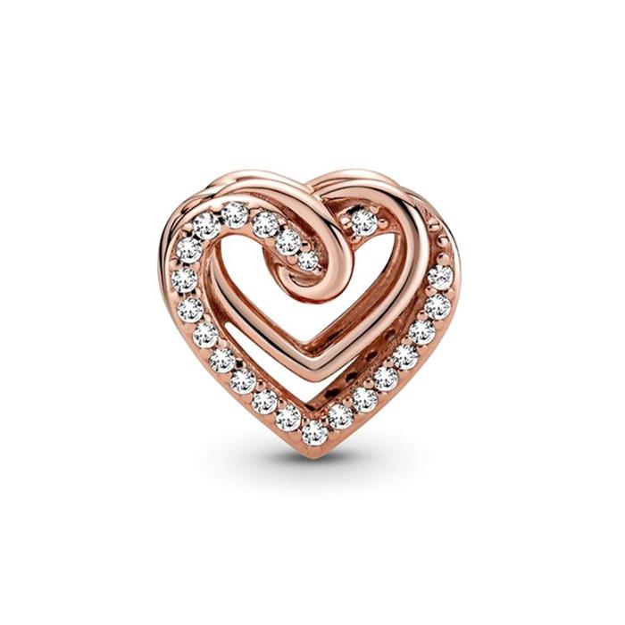 Rose charm intertwined hearts with zirconia