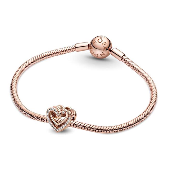 Rose charm intertwined hearts with zirconia