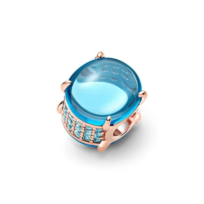Rose cabochon charm with blue jewellery crystal