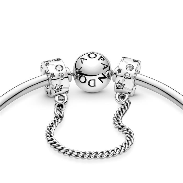 Safety chain stars in 925 silver with zirconia