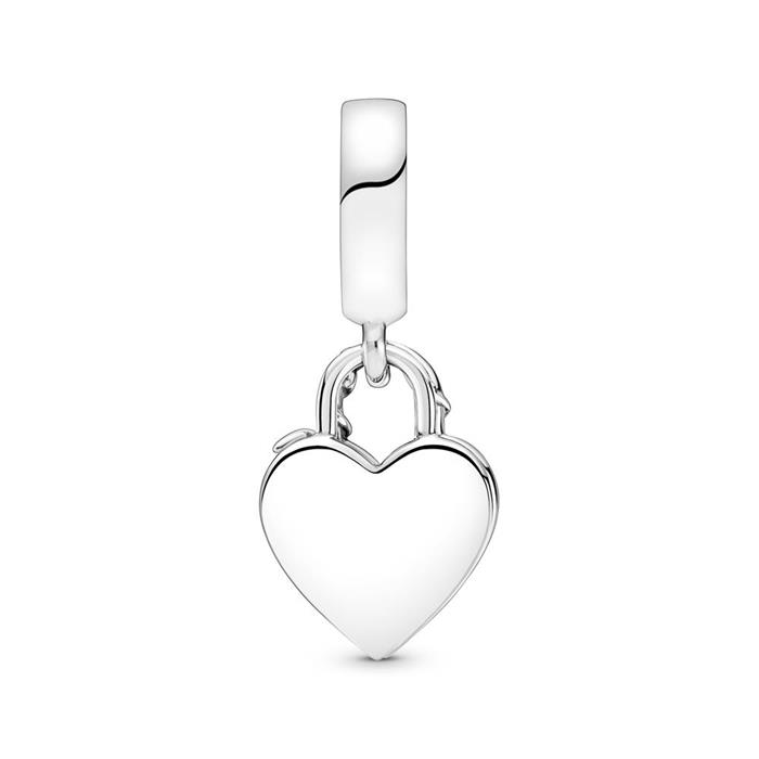 Rose heart lock charm engraved pendant in 925 sterling silver