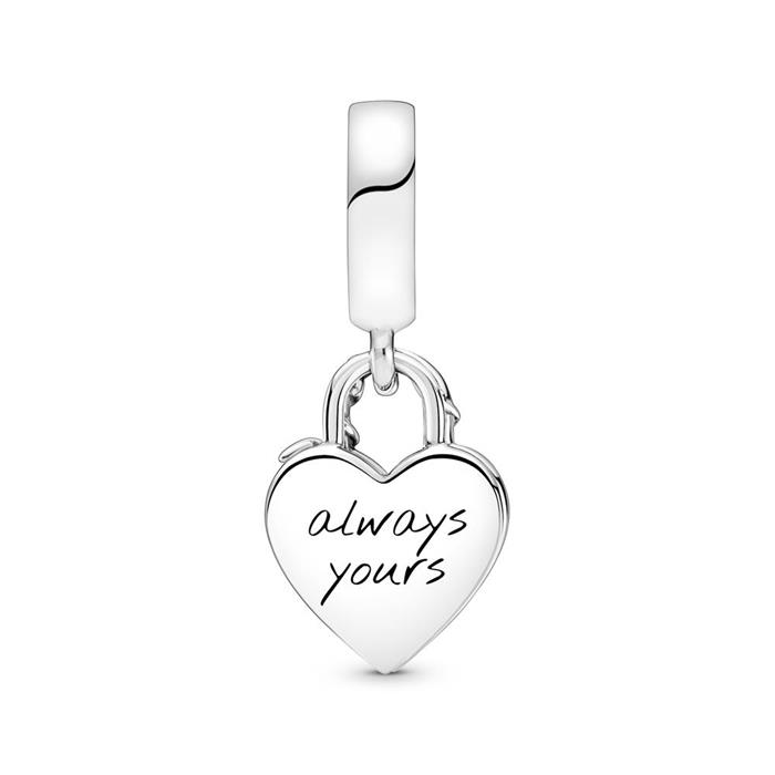 Rose heart lock charm engraved pendant in 925 sterling silver