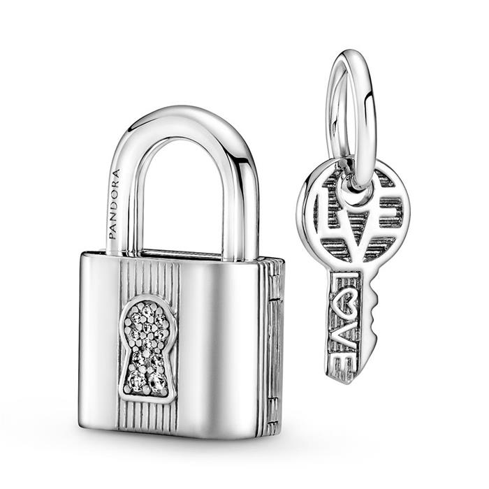 Sterling silver engraved lock and key pendant