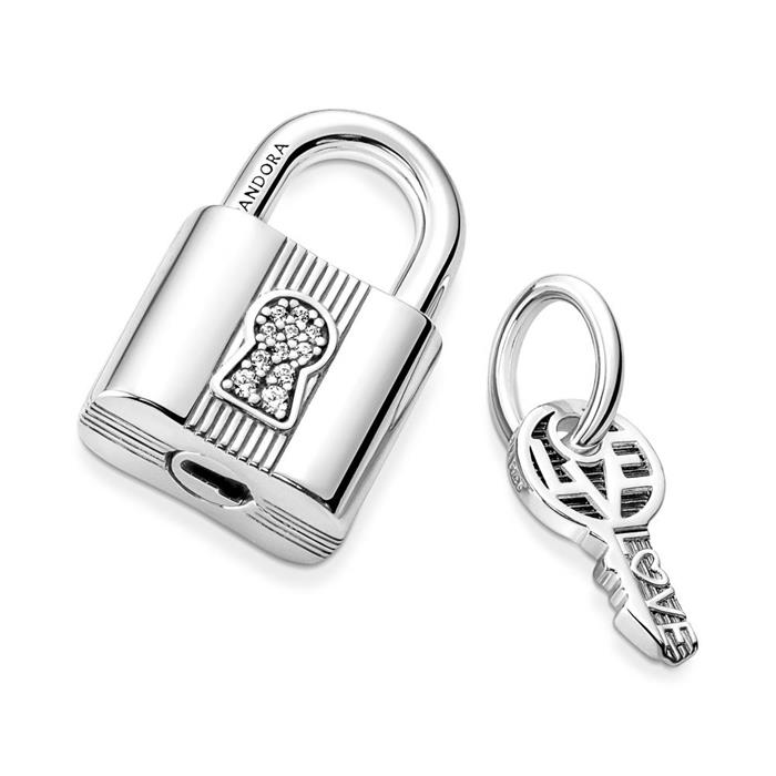 Sterling silver engraved lock and key pendant
