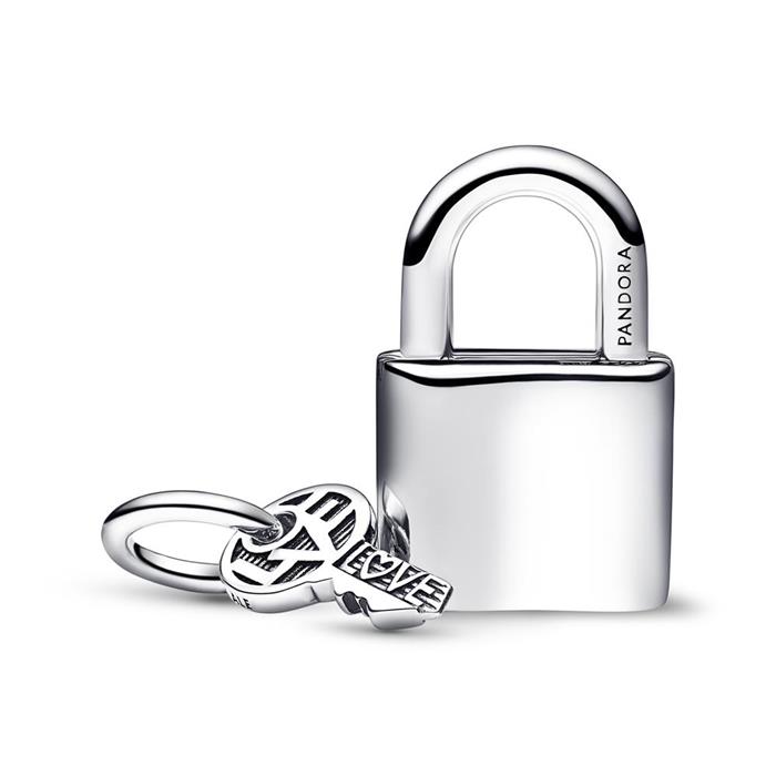 Engraved lock and key charm in 925s silver