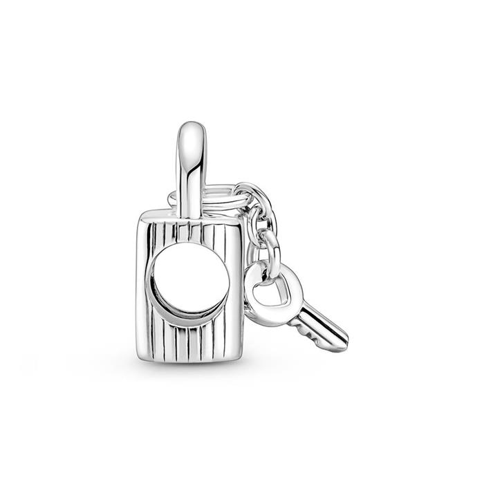 Sterling silver padlock and key charm pendant