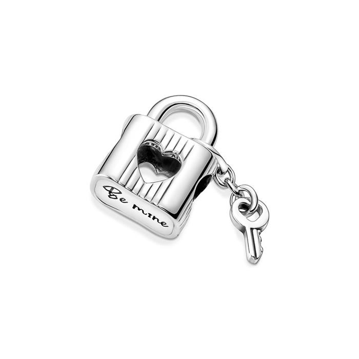 Sterling silver padlock and key charm pendant