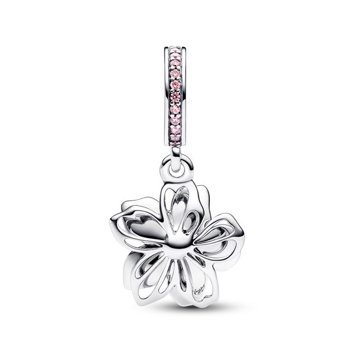 Charm Anhänger Kirschblüte aus 925er Silber, Zirkonia