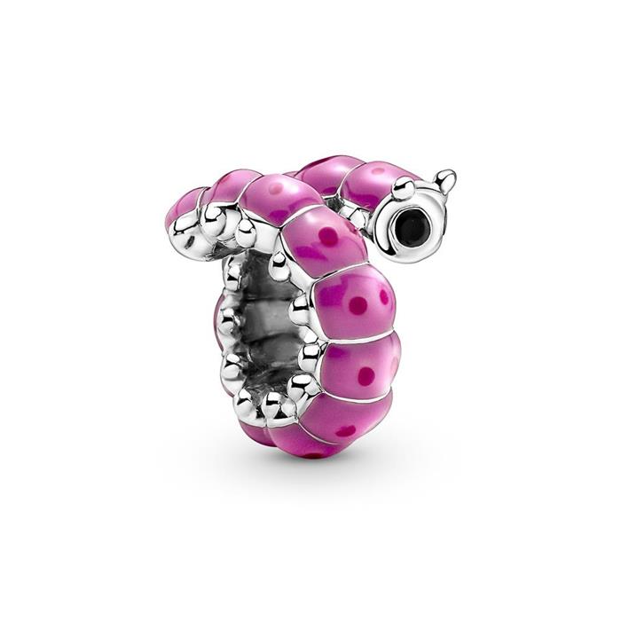 Charm caterpillar in sterling silver with enamel, pink