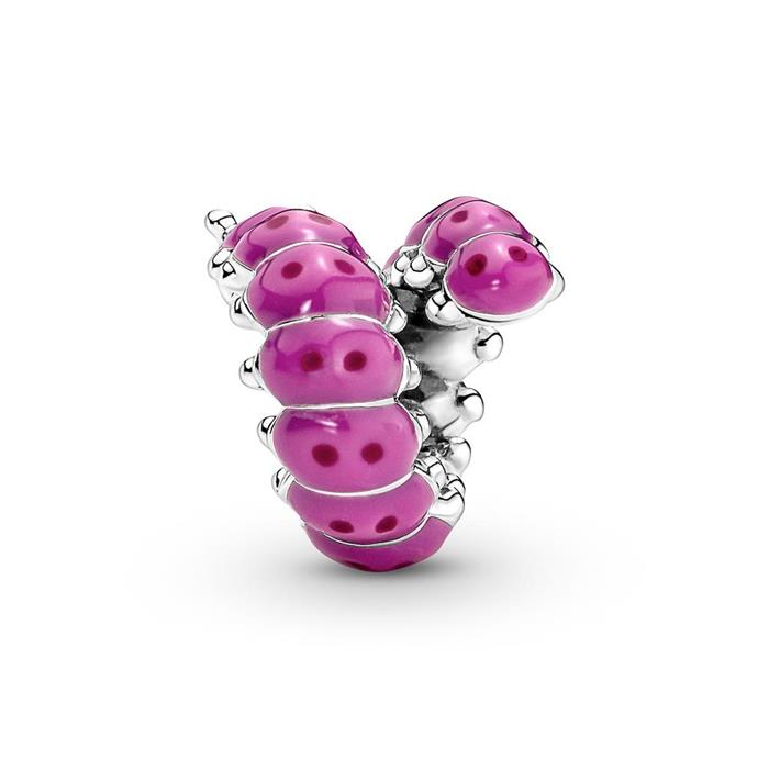 Bedel rups in sterling zilver met emaille, roze