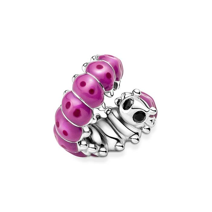 Charm caterpillar in sterling silver with enamel, pink