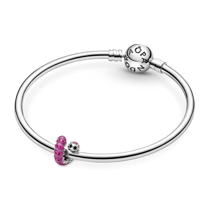 Bedel rups in sterling zilver met emaille, roze