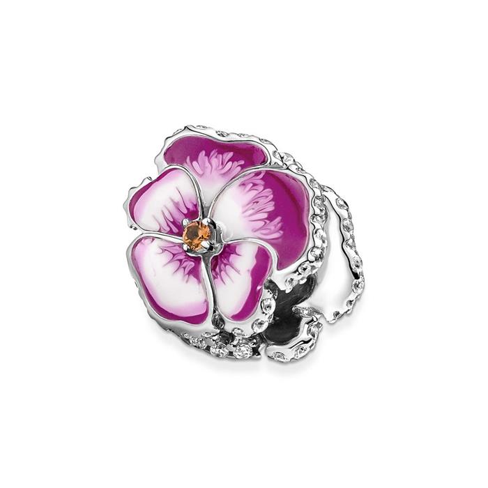 Pansy charm in 925 sterling silver and enamel