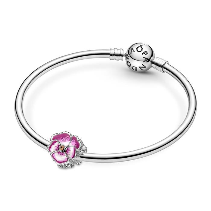 Pansy charm in 925 sterling silver and enamel