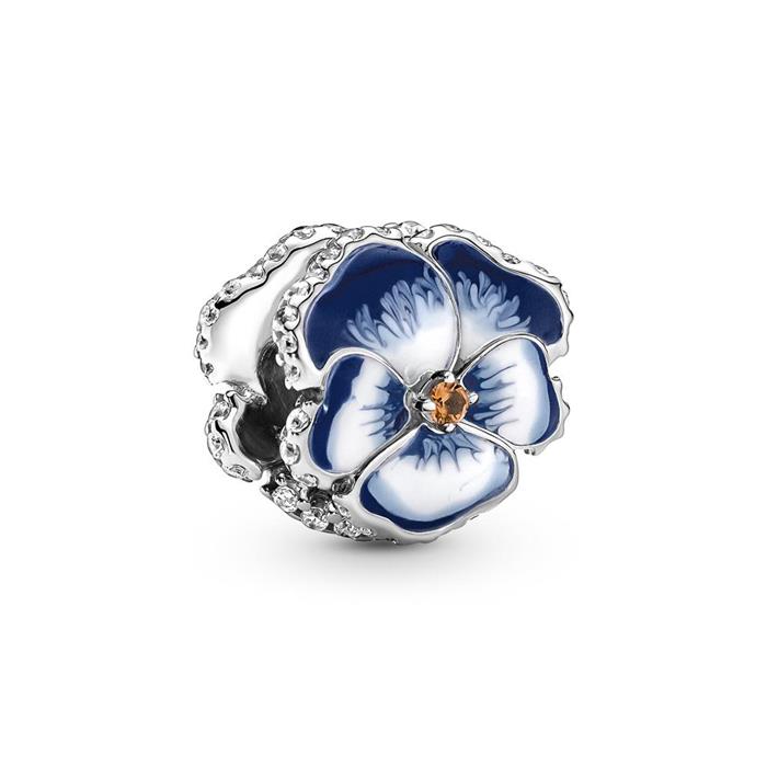 Slide charm pansy in 925 sterling silver, enamel