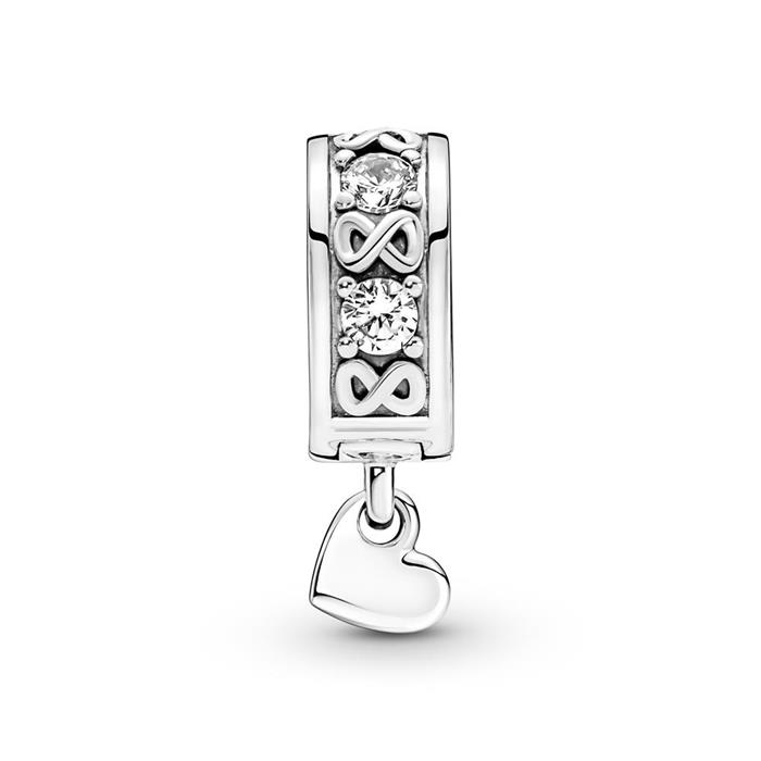 Clip-charm in sterling silver with zirconia and heart