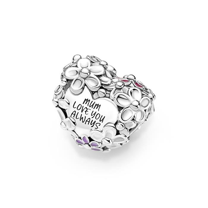 Daisy heart charm mum in sterling silver