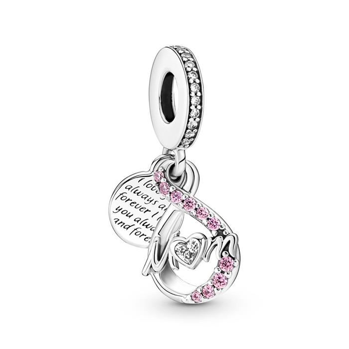 Infinity charm pendant mum in 925 silver, zirconia