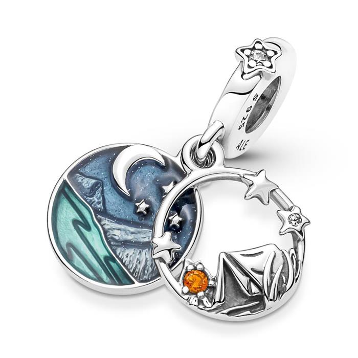 Camping night sky charm pendant in 925 sterling silver