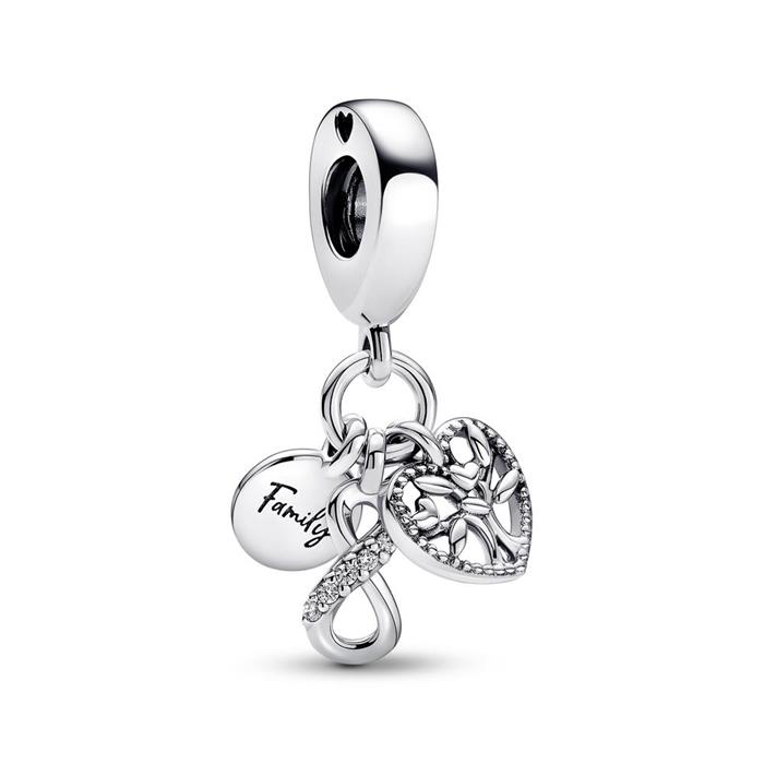 Family infinity triple charm pendant in 925 sterling silver