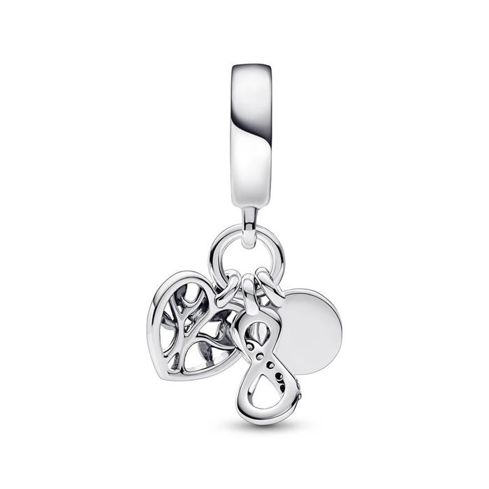 Family infinity triple charm pendant in 925 sterling silver