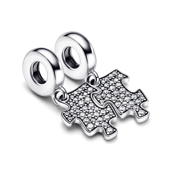 Sterling silver charm pendant puzzle piece with zirconia