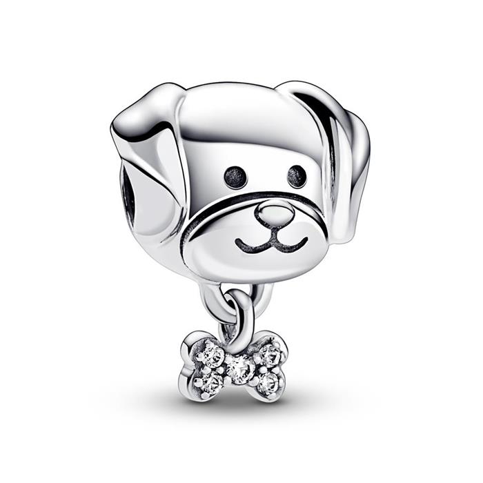 Charm dog in sterling silver with cubic zirconia