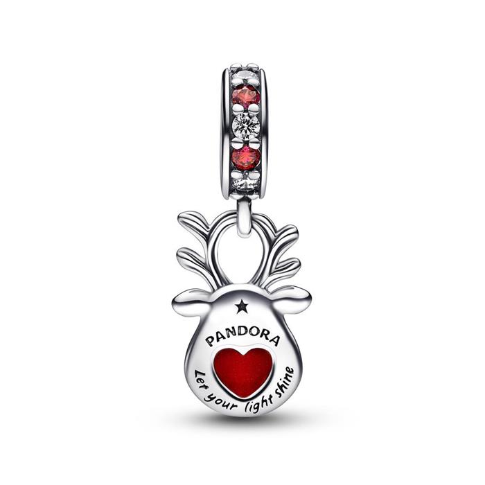 Rentier Charm aus Sterlingsilber mit roter Nase