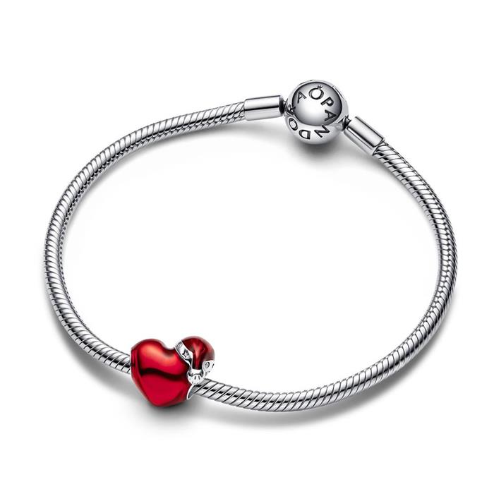 925 sterling silver charm christmas heart with red enamel