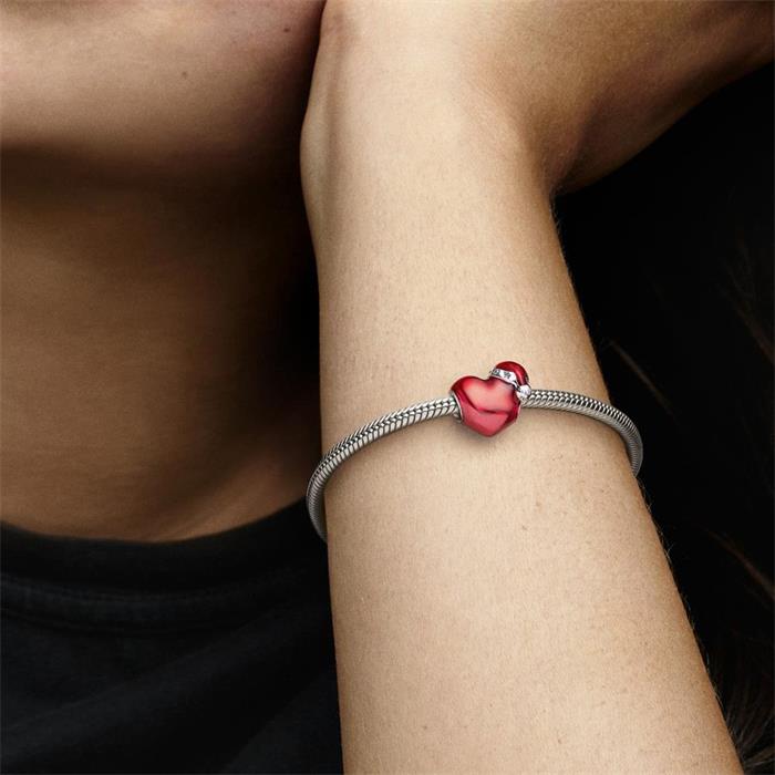 925 sterling silver charm christmas heart with red enamel