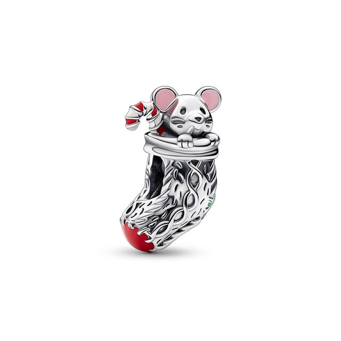 Charm Maus im Weihnachtsstrumpf aus 925er Silber