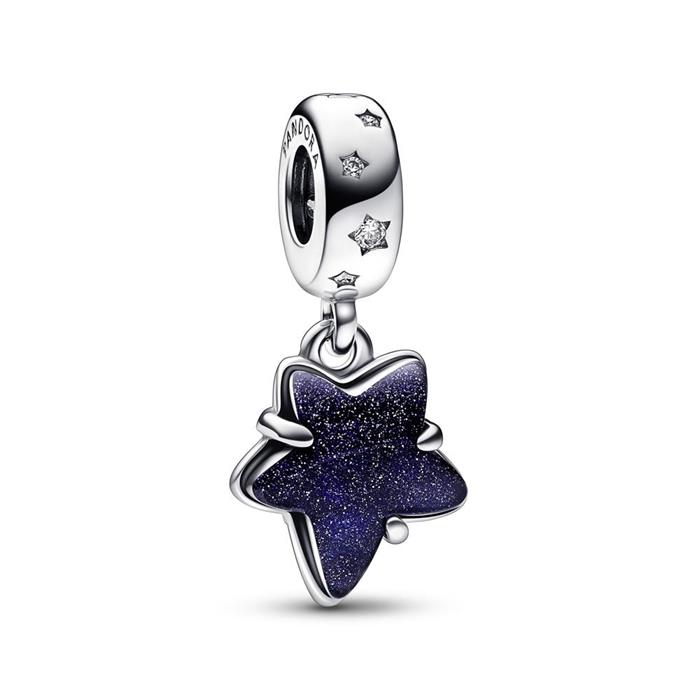 Star charm in 925 sterling silver with glittering glass