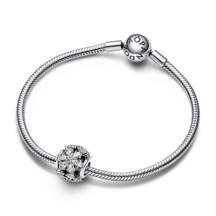 Flower charm in sterling silver with cubic zirconia